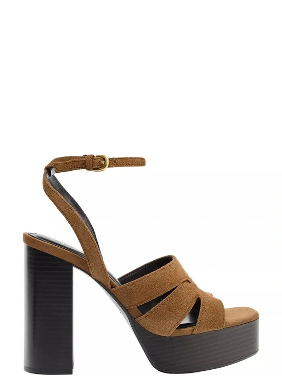 Never Worn-size 8 Zara Suede Tan Platform Sandals with Buckle