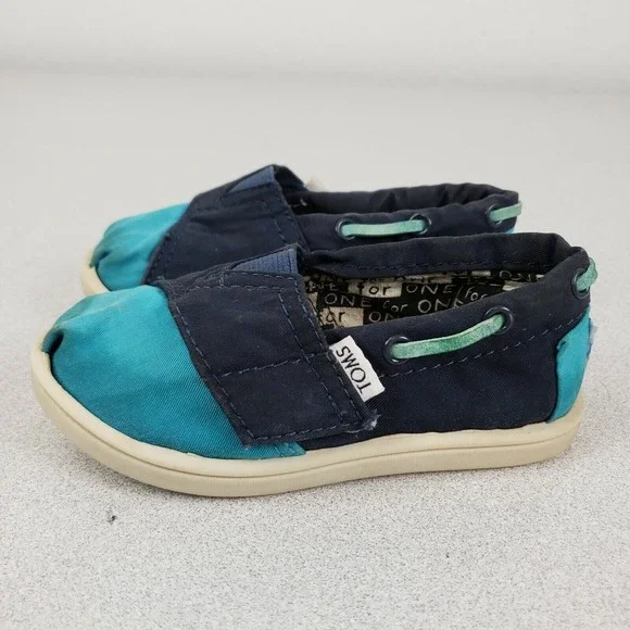 Toms‎ Boys Blue Round Toe Low Top Strap Comfort Casual Slip On Shoes Size 7
