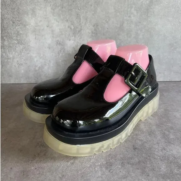 Jeffrey Campbell T-Strap Mary Jane platform shoes patent leather w lug sole Y2K
