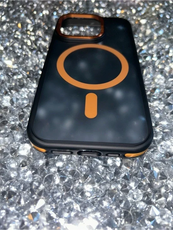 iPhone 15 pro MagSafe Compatible Phone Case - Black with Orange Accents