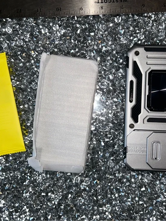 iPhone 15 pro Wallet Rugged Silver Tech Device Case with Black Accents