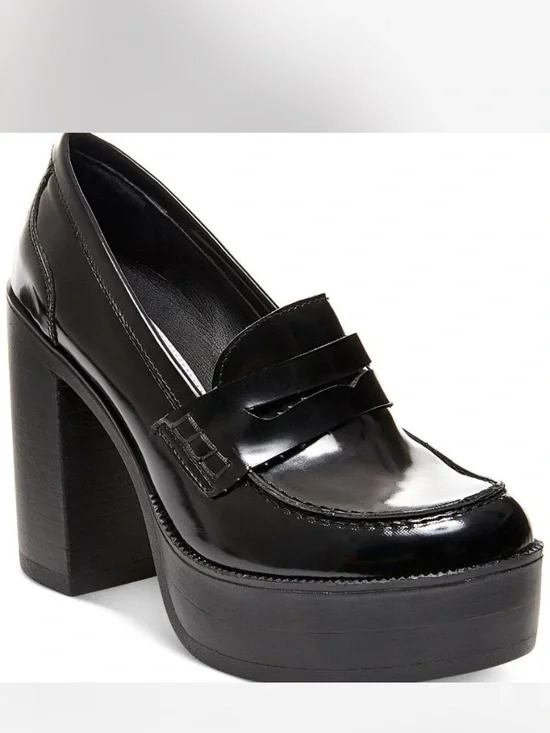Steve Madden Kimberley Black Patent Platform Penny Loafers Size 7