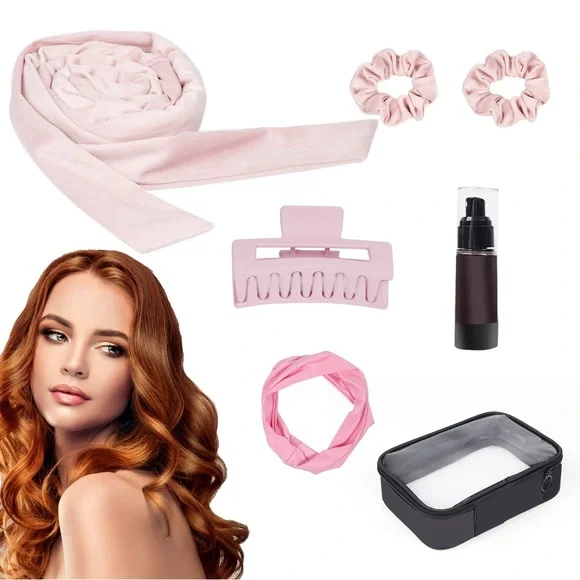 7 Pcs Soft Satin Heatless Curling Rod Headband Kit for Long Hair, Bedtime Curls