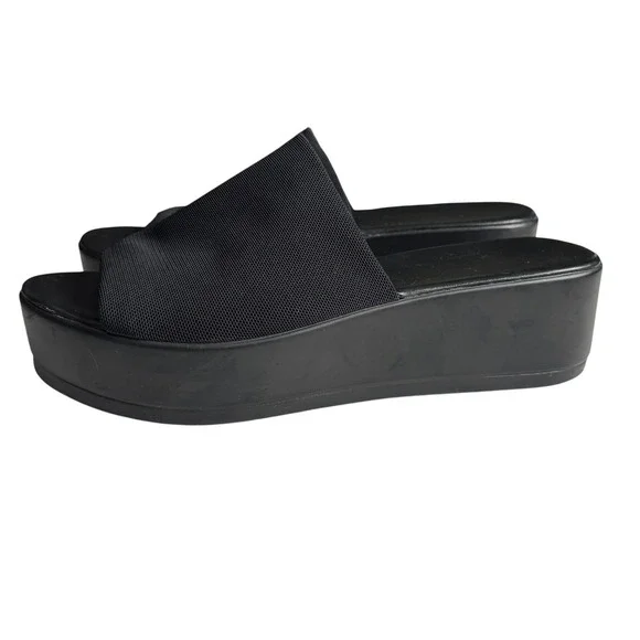 Womens Black Platform Slide Sandals Stretch Fabric Flatform Slip On Shoes Size 8