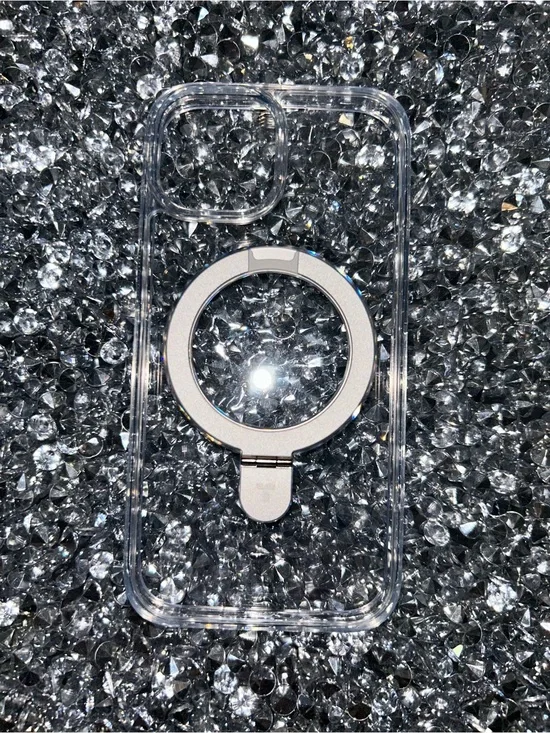 iPhone 15 Clear Phone Case with Silver Ring Stand