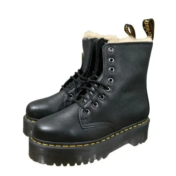 Dr Marten’s Men's Women's Jadon III Pisa Leather Platform Black Boots Size 7 NEW