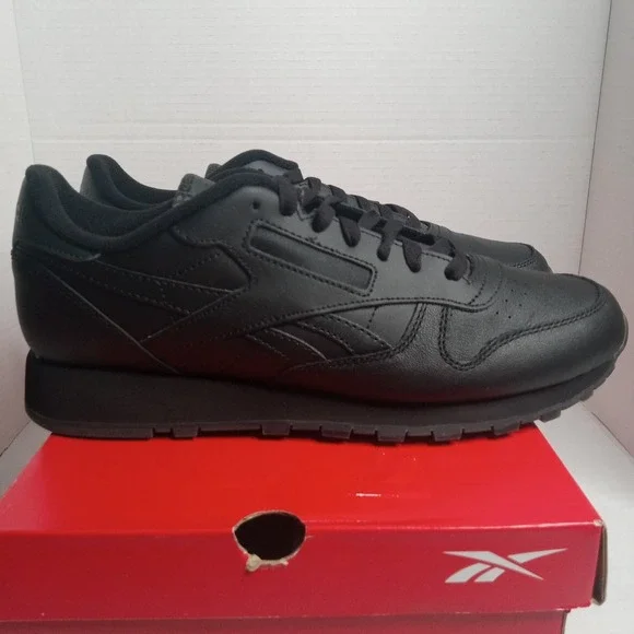 Reebok Classic Leather Unisex Black/Black/Grey‎ Men's Size 10/ Women's Size 11.5