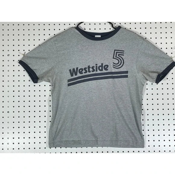 Old Navy Kids XXL Gray Westside 5 Graphic Ringer T-Shirt Short Sleeve Cotton