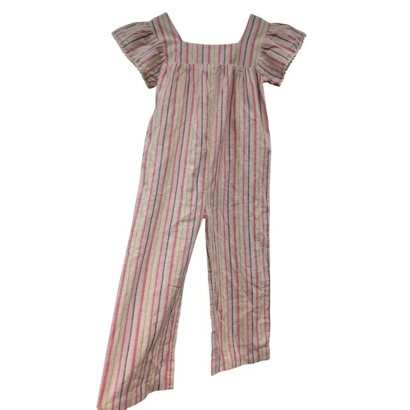 Old Navy Girls Striped Flutter Sleeve Wide Leg Jumpsuit‎ Size 5T Pink Cotton