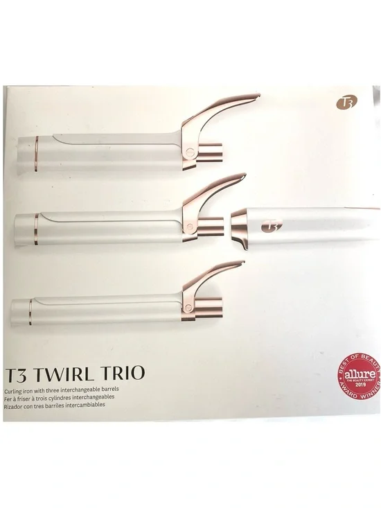 T3 Twirl Trio Interchangeable 3 Barrel Curling Iron Set White Rose Gold EUC