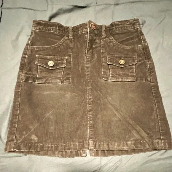 Old Navy Girls-Brown Corduroy, A-Line Knee Skirt, Pockets Button: Size 10