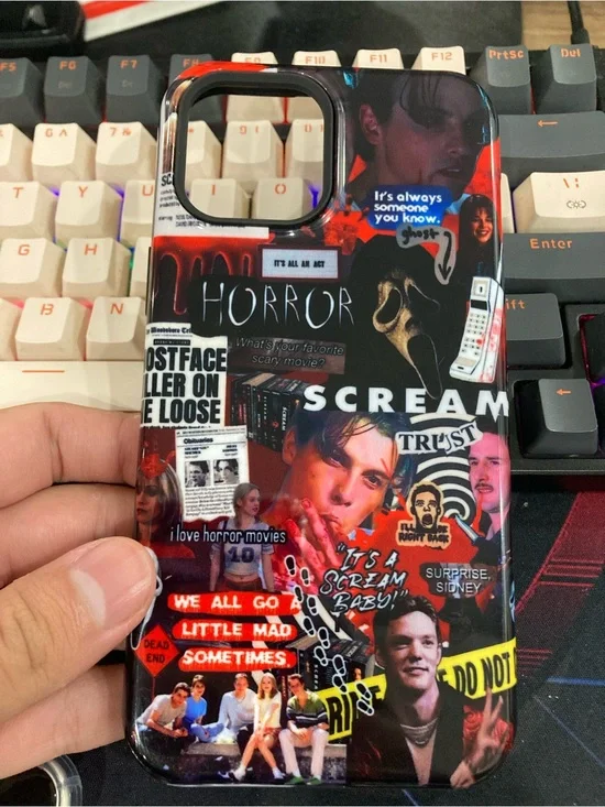 Horror Collage Phone Case - Black & Red Graphic Design