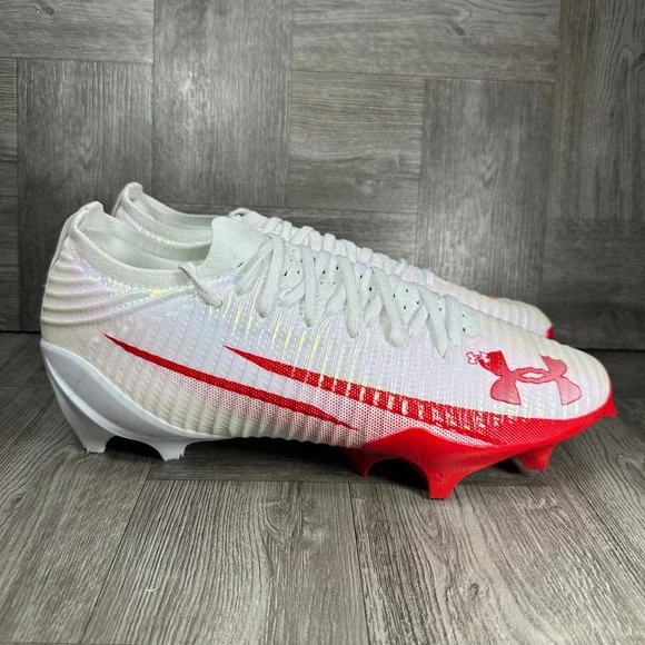 Under Armour Football Cleats Blur Pro Smoke Mens 11 White Red 3026220-101 NEW