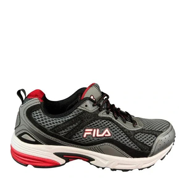 Fila Mens Running Shoes Gray Black Red Mesh Athletic Sneakers 10EEEE