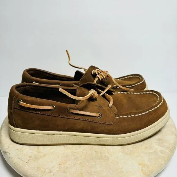 Sperry Boys Sz 4.5W Sperry Cup II Brown Leather Boat Shoes