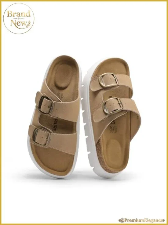 Cork Platform Slide Sandals Leather Footbed Arch Support