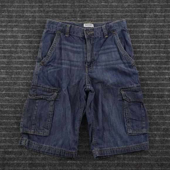 Old‎ Navy Cargo Shorts Boys 18 Blue Denim Medium Wash Adjustable Waist Utility