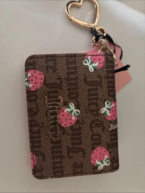 Juicy Couture Brown and Pink Strawberry Cardholder Keychain