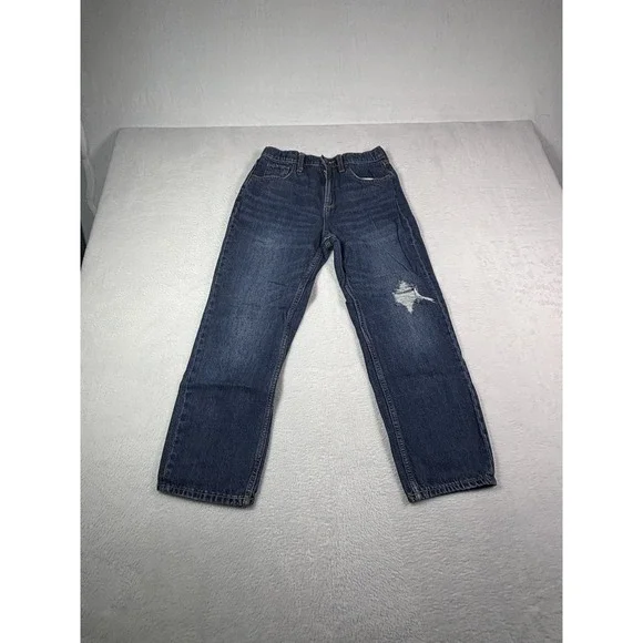 Old Navy Girls High Rise Slouchy Straight Ripped Jeans Built In Tough Blue Sz 14