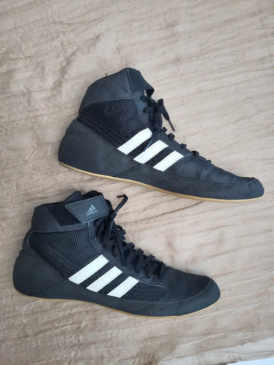 adidas Black and White High-Top Wrestling/Training Sneakers, Size 9