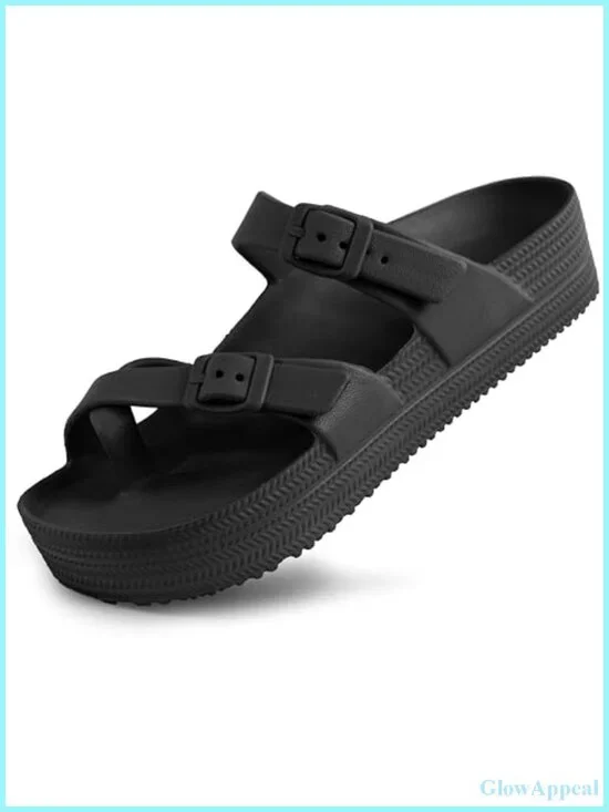 Weweya Arch Support Platform Sandals Adjustable Buckle Straps Slide
