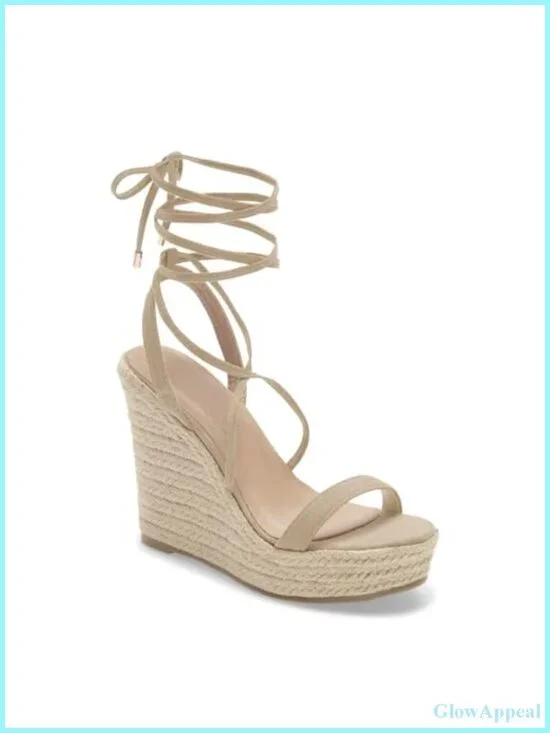 Coutgo Faux Suede Lace Up Platform Espadrille Wedge Sandals Summer Dress