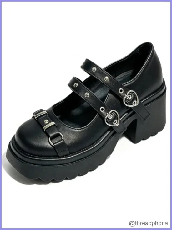 Platform Mary Jane Heels Chunky Lolita Kawaii Pumps with Bow Lace Pearl