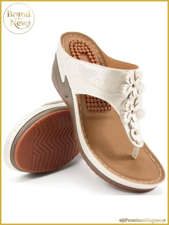 Floral Wedge Platform Sandals Cushioned Thong Slides Dressy