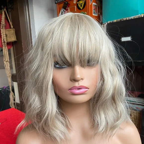 All over born blonde short bob wig w bangs