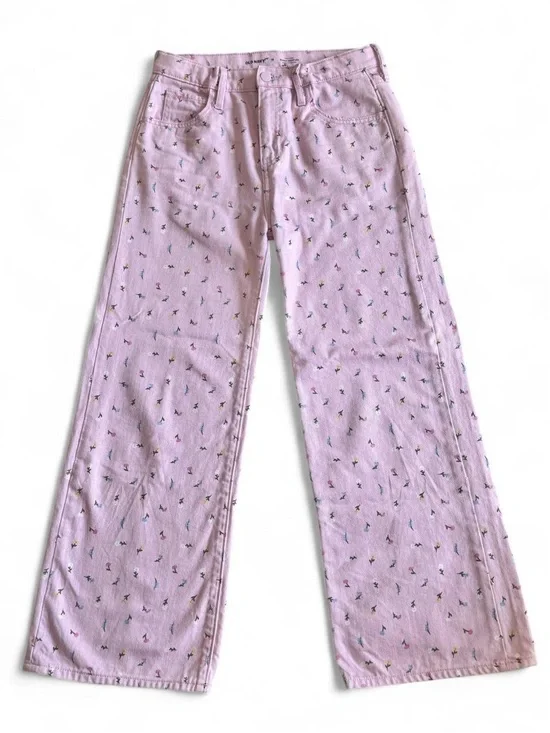 Youth 16 Floral Pastel Pink Wide Leg Jeans