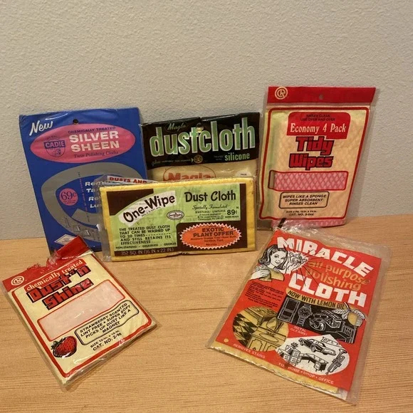 Lot of 6 Vintage NOS Dust Cloths Polish Miracle Cloth Tidy‎ Wipes Many Brands
