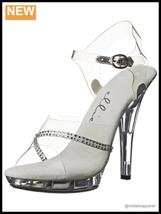 Women's Platform Sandal with Lucite Heel, Ankle Strap & Rhinestone Embellishment