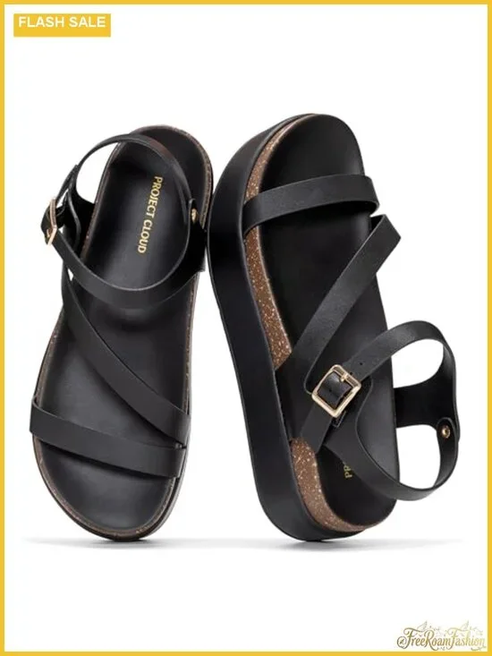 Leather Platform Sandals Adjustable Ankle Strap Cushioned Insole Women Dressy