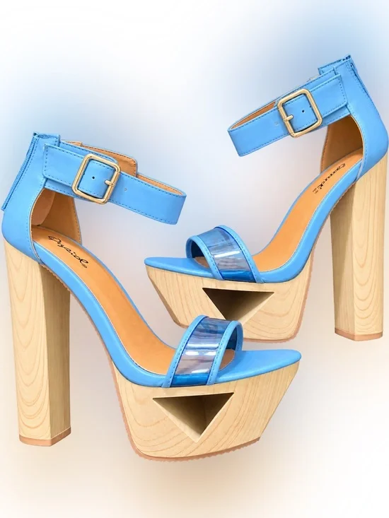 Blue Platform Ankle-Strap Women's Sandals