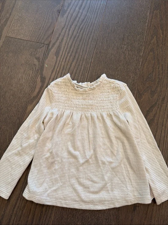Old Navy Cream and gold Smocked Long-Sleeve Girls' Top