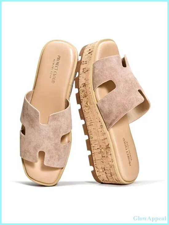 Genuine Leather Wedge Platform Sandals Memory Foam Slingback
