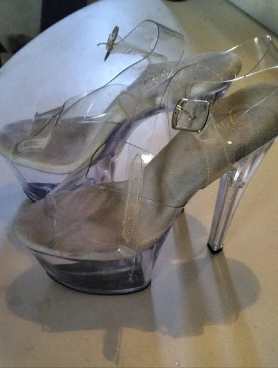 Pleaser Clear Platform Stiletto Sandals with Silver Buckle
