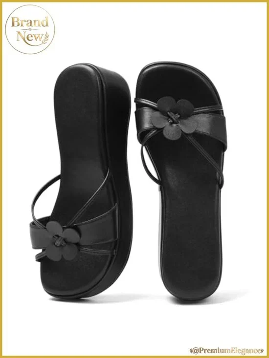 Floral Platform Sandals Chunky Wedge Square Toe PU Women