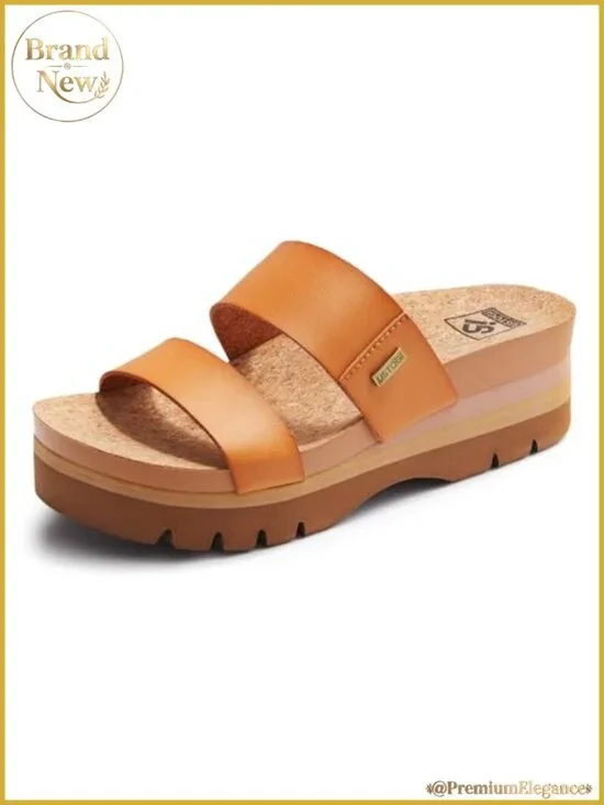 Platform Sandals Arch Support Cork Footbed Slides 2 Strap Vegan Leather
