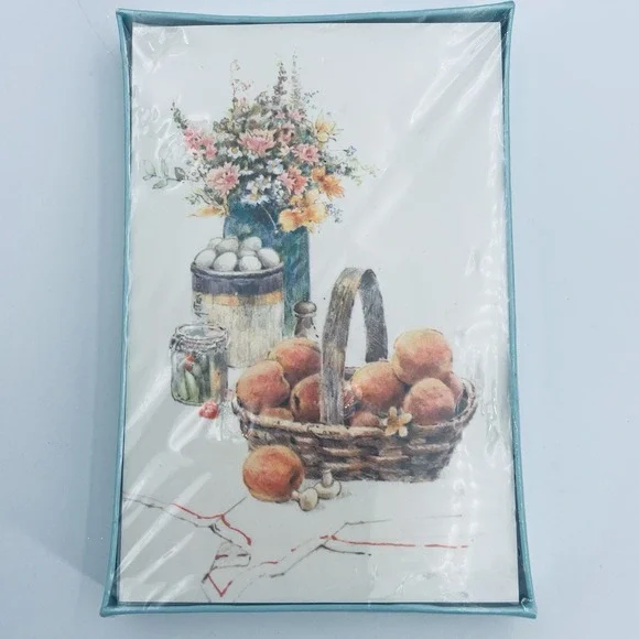 Hallmark Farmhouse Floral Fruit Pattern 8 Note Cards &‎ Envelopes Vintage New