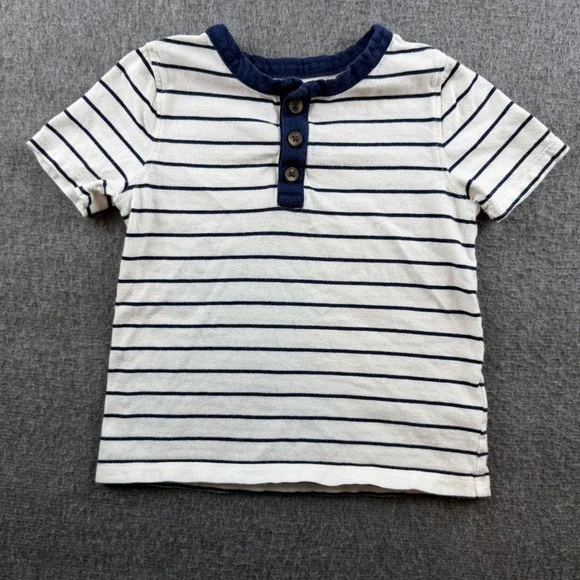 Old Navy Henley Shirt Kids 3T White Navy Striped Short Sleeve‎ Cotton Top