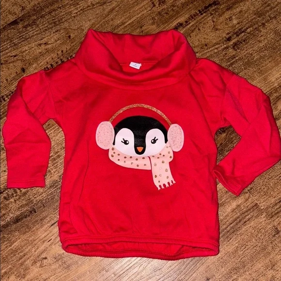 Old Navy Red Sweatshirt with Penguin Graphic