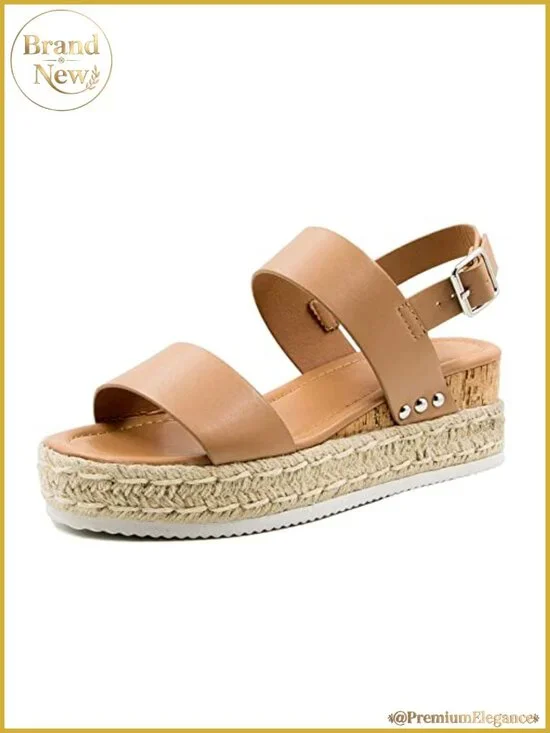Women's Espadrille Platform Wedge Sandals Ankle Strap Buckle Open Toe Studded
