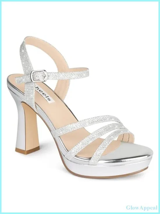 Chunky Platform Heeled Sandals Sparkly Strappy Faux Leather