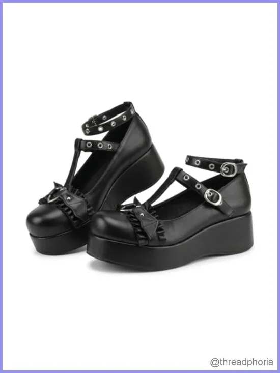 Mary Jane Platform Pumps Ankle Strap Goth Lolita Dress Shoes