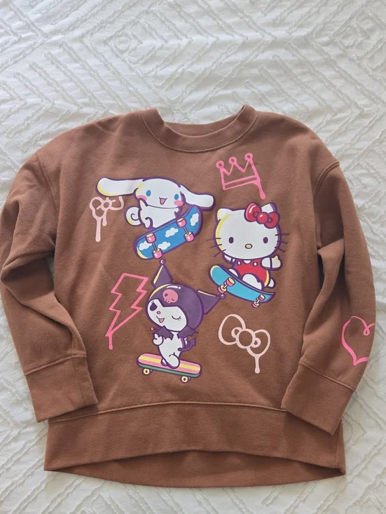 Old Navy Brown Sweatshirt with Hello Kitty & Friends Skateboard Graphics
