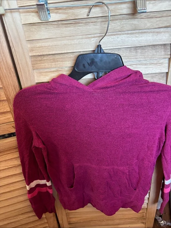 Old Navy Children’s Hooded Top - Berry with White & Pink Sleeve Stripes 8