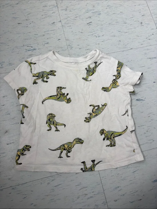 Old Navy White Tee with Green & Yellow Dinosaur Print