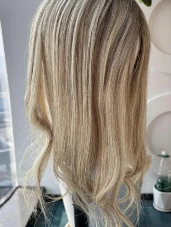 20 Inch Blonde/highlights Long Wavy Human Hair Topper Natural Blonde Worn Once