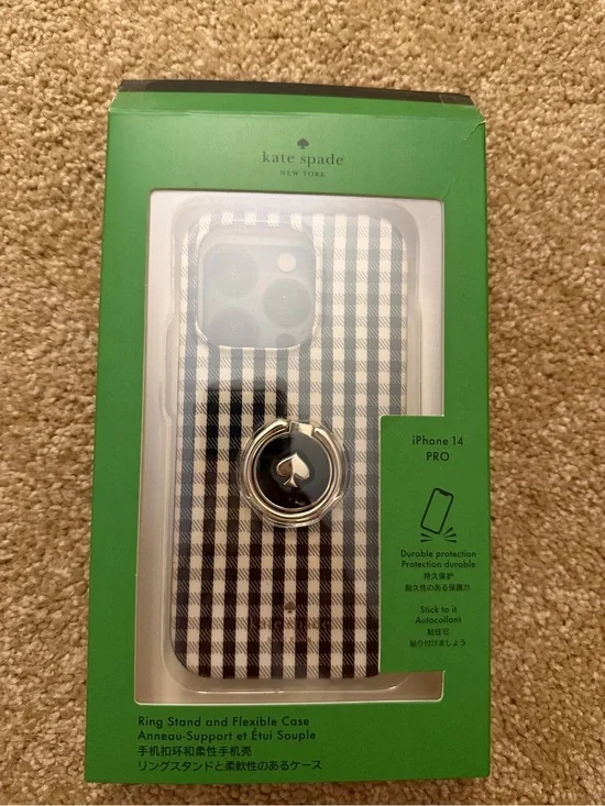 kate spade Black & White Gingham Phone Case with Ring Stand for iPhone 14 Pro